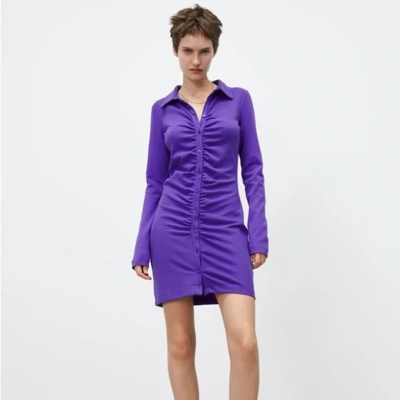 purple shirt dress zara Zara casual purple dress